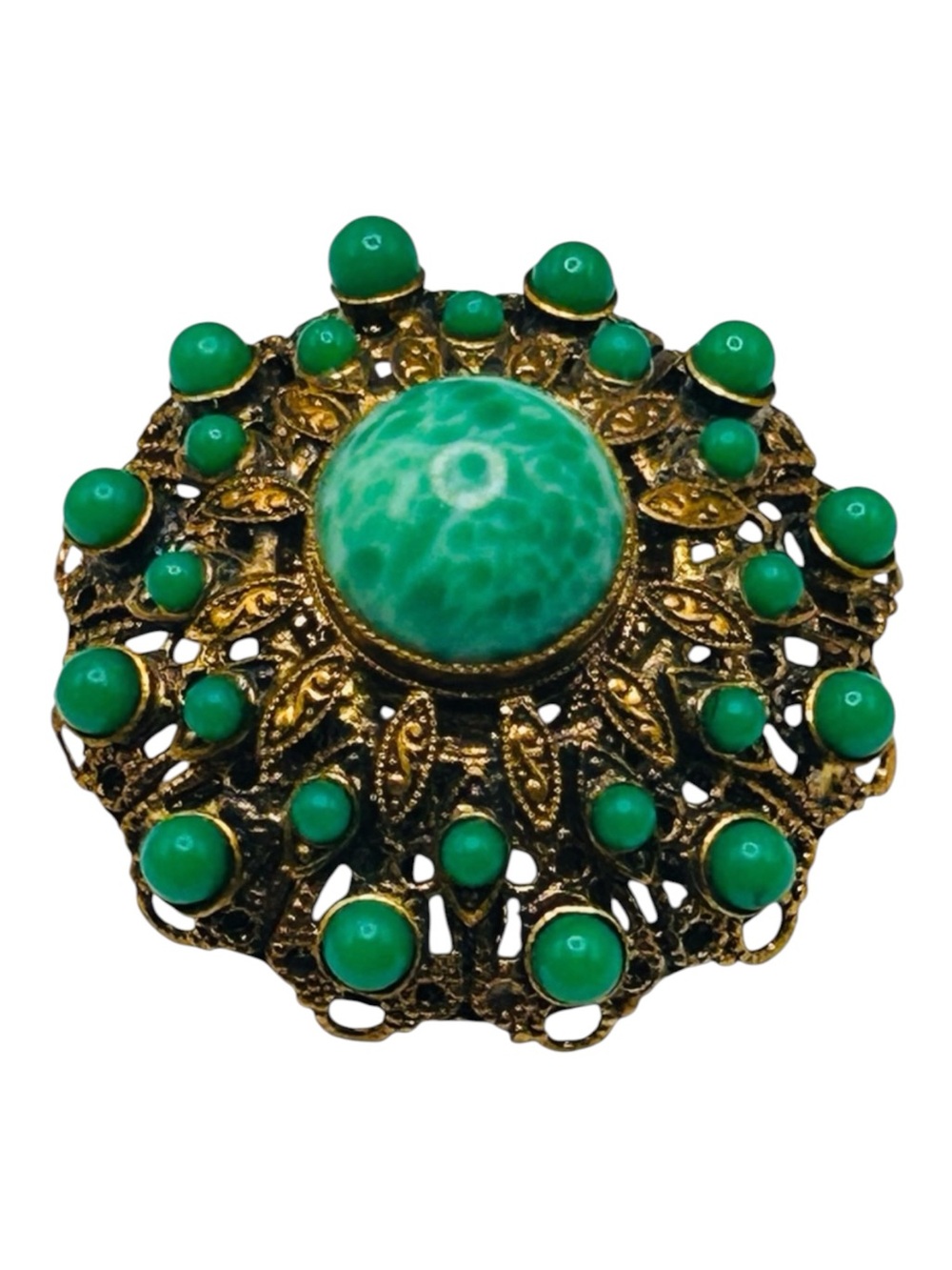 Vintage West Germany Green Glass Filigree Brooch